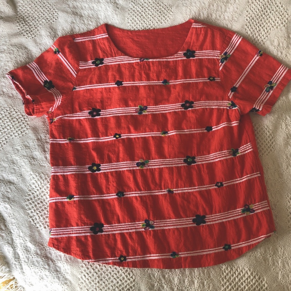 Coral Embroidered Top